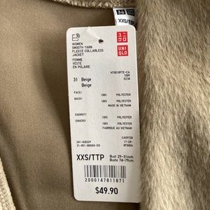 BNT  Uniqlo beige smooth yarn fleece fur collarless jacket XXS / XS